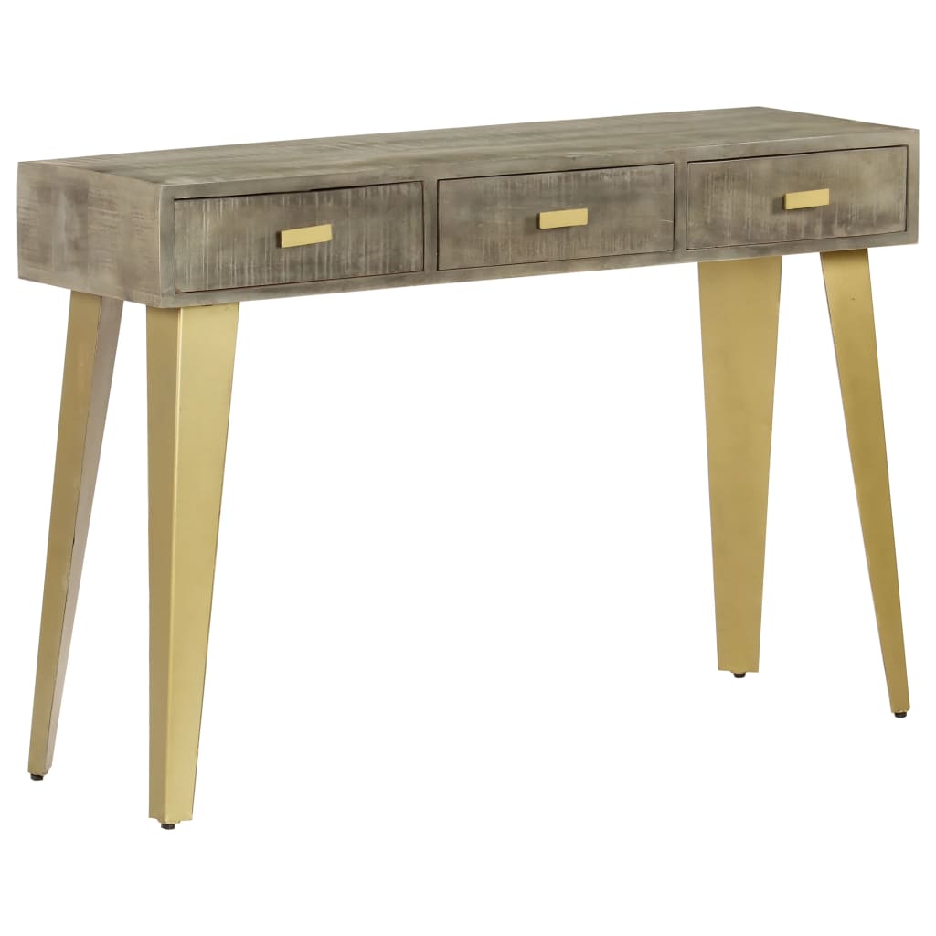 Konsollbord heltre mango grå med messing 110x35x76 cm
