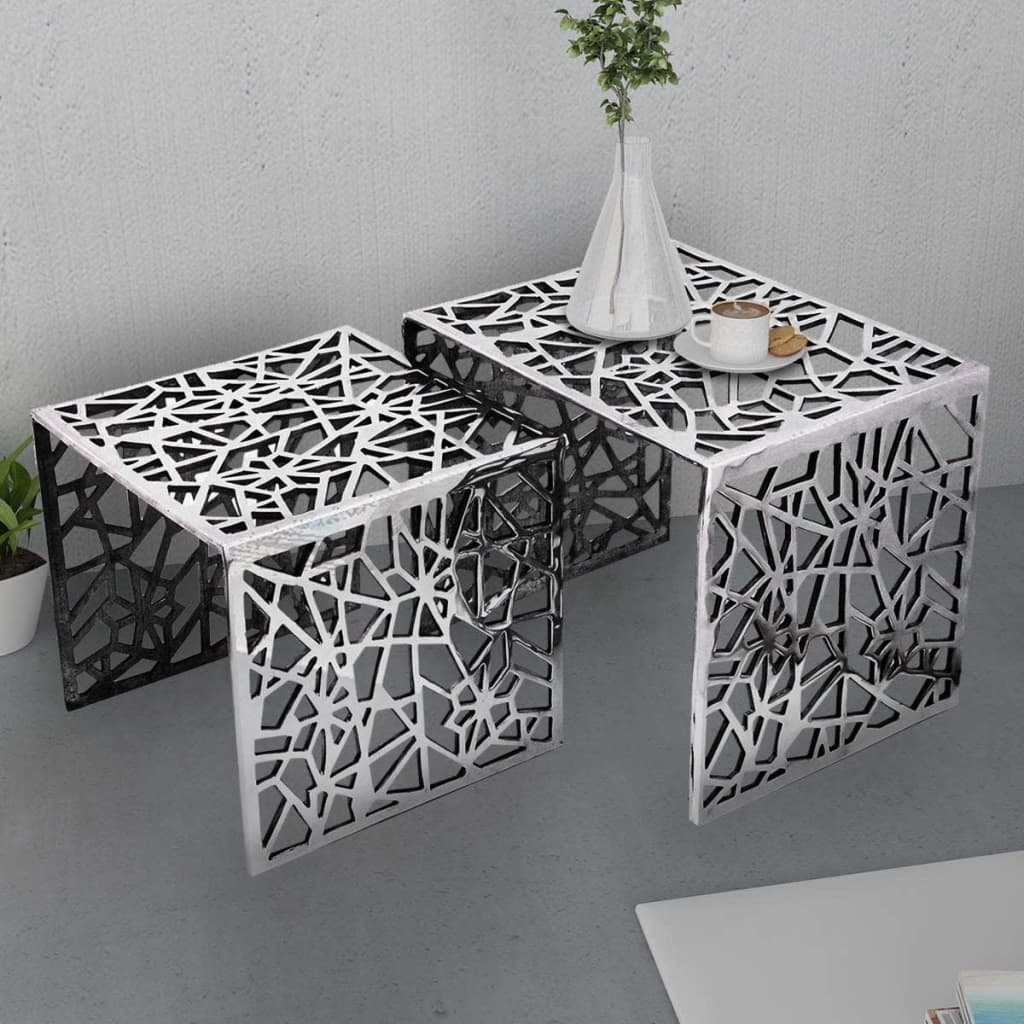 To-delers Sidebord Kvadratisk Aluminium Sølv