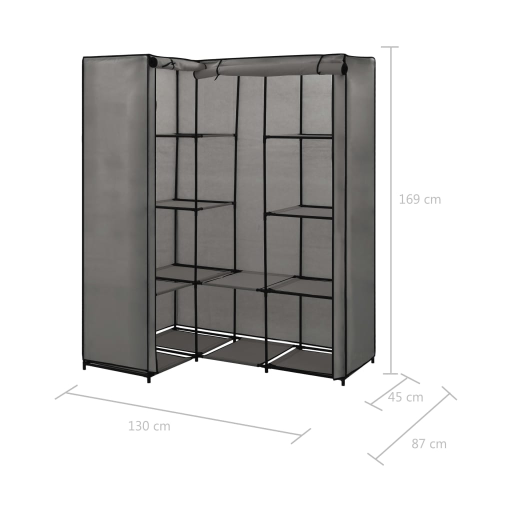 Hjørnegarderobe grå 130x87x169 cm