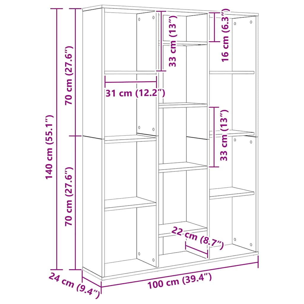 Bokhylle/Romdeler hvit 100x24x140 cm konstruert tre