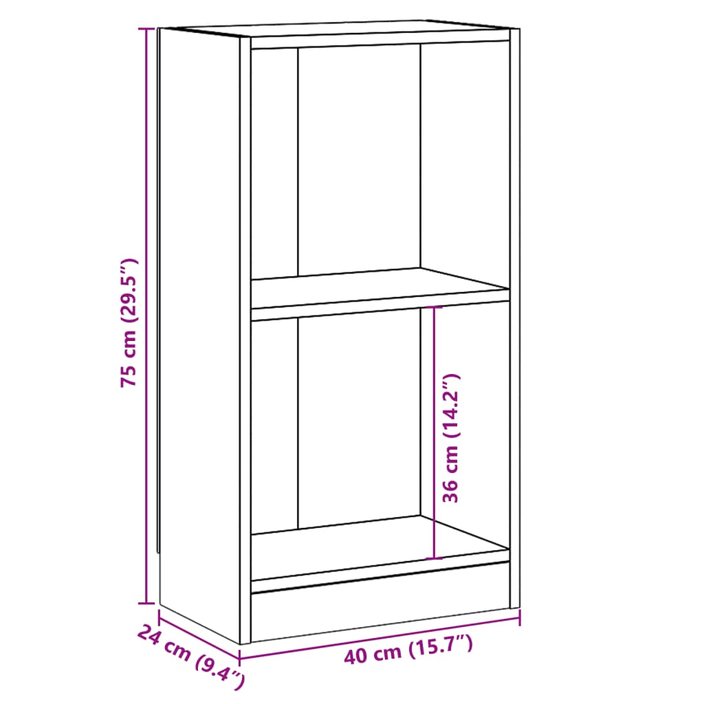Bokhylle sonoma eik 40x24x75 cm konstruert tre