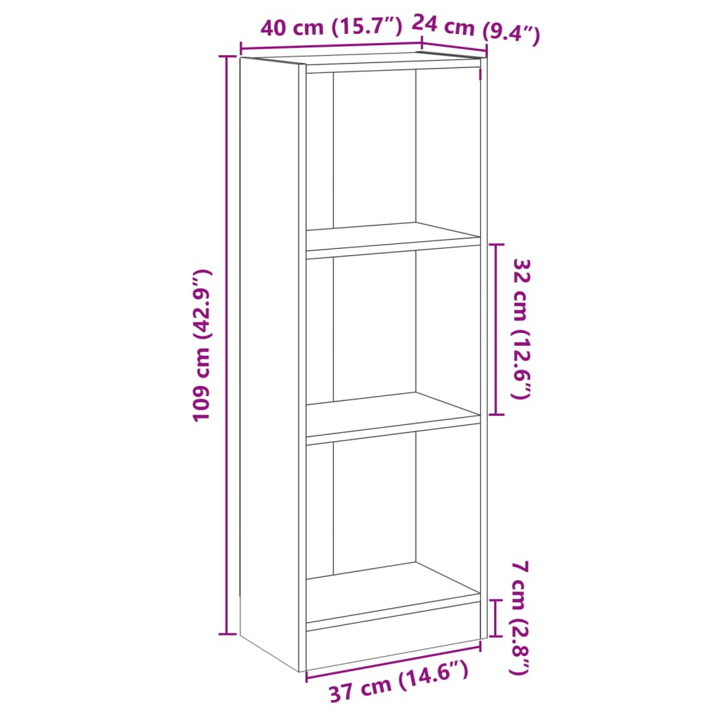 Bokhylle 3 nivåer sonoma eik 40x24x109 cm konstruert tre