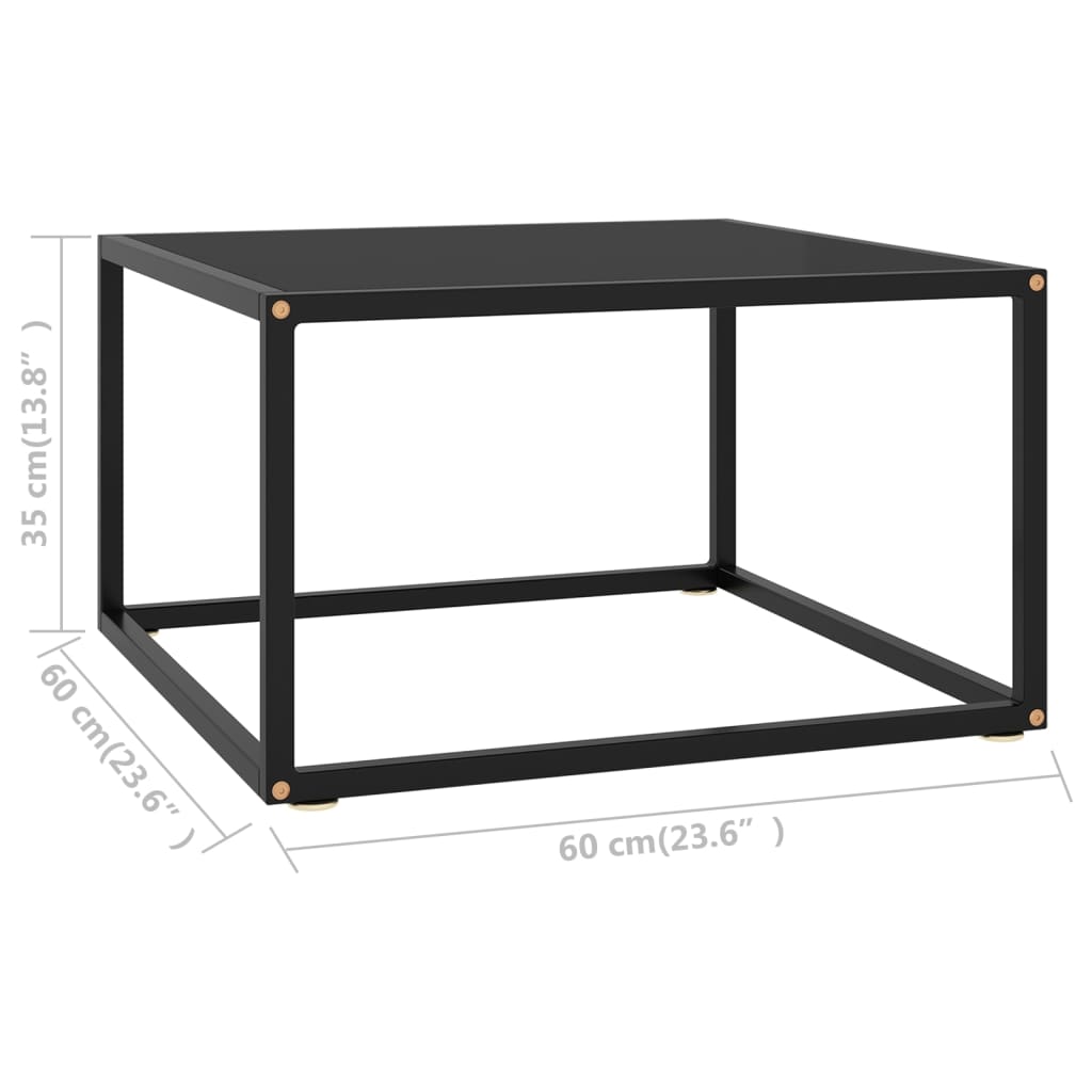 Salongbord svart med svart glass 60x60x35 cm