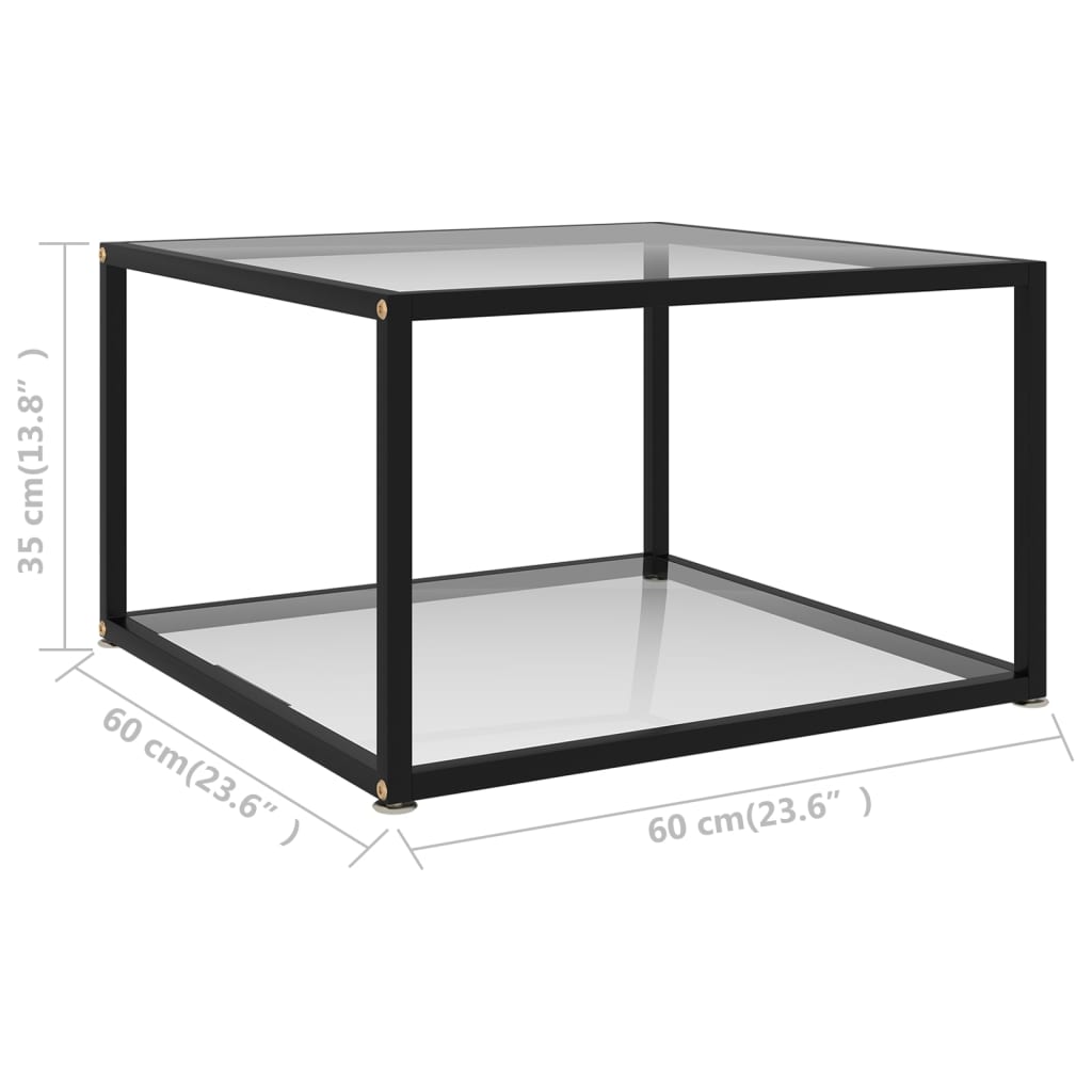 Salongbord gjennomsiktig 60x60x35 cm herdet glass