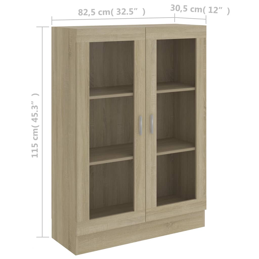 Vitrine sonoma eik 82,5x30,5x115 cm konstruert tre