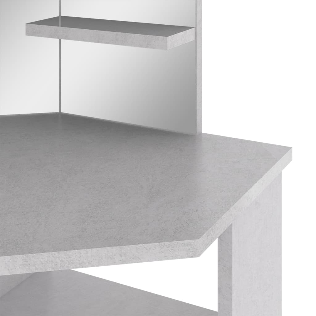 Hjørnemontert sminkebord med LED betonggrå 111x54x141,5 cm