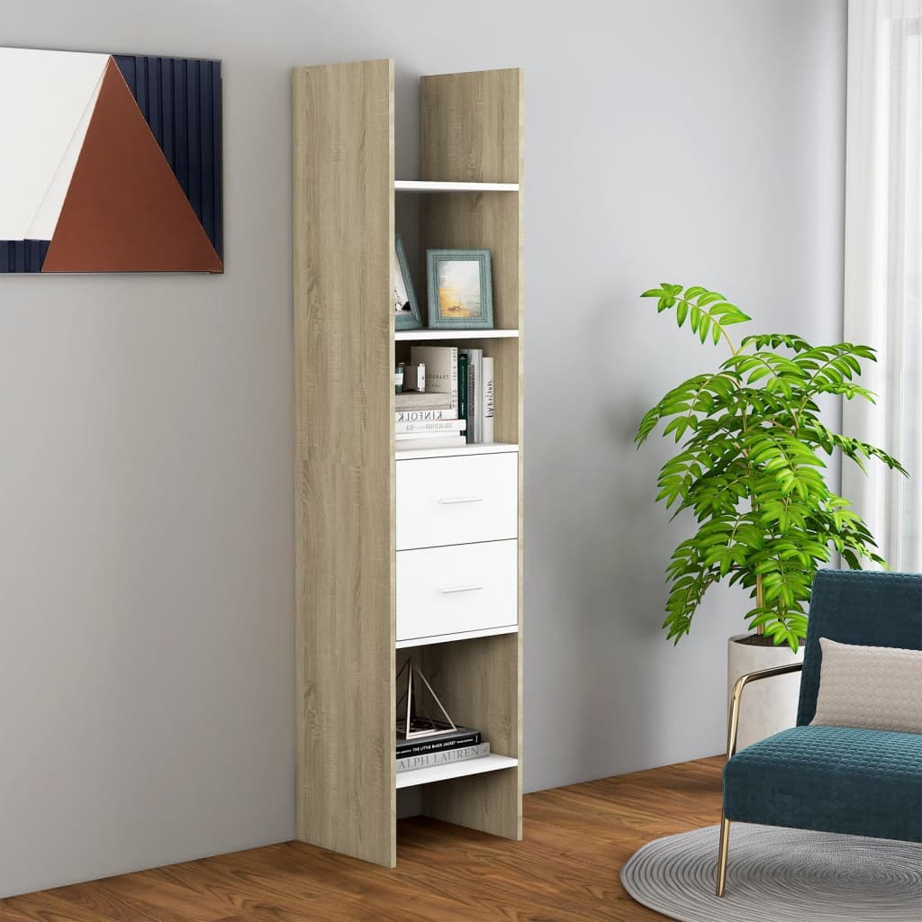 Bokhylle hvit og sonoma eik 40x35x180 cm konstruert tre