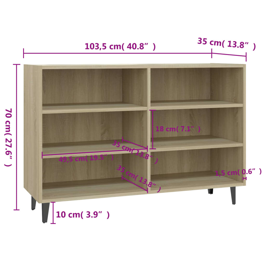 Skjenk sonoma eik 103,5x35x70 cm konstruert tre