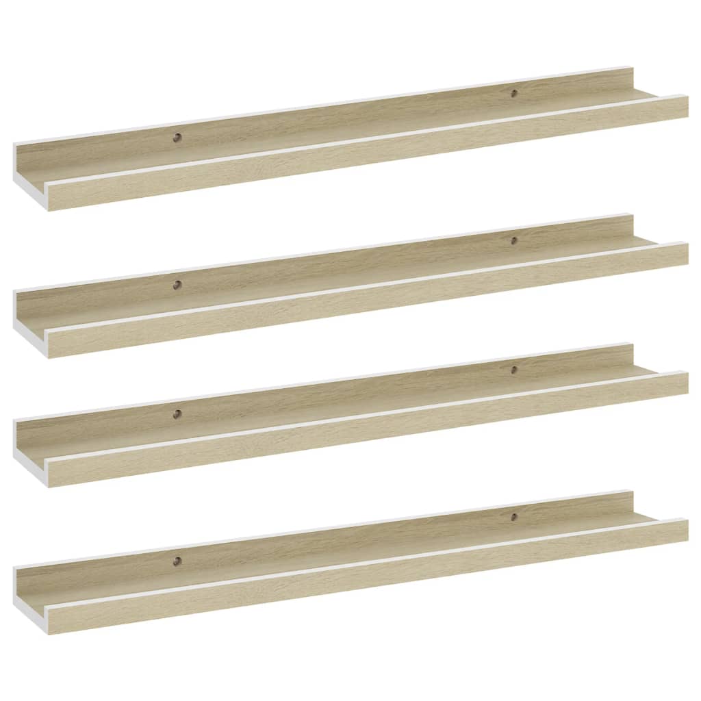 Vegghyller 4 stk hvit og sonoma eik 60x9x3 cm