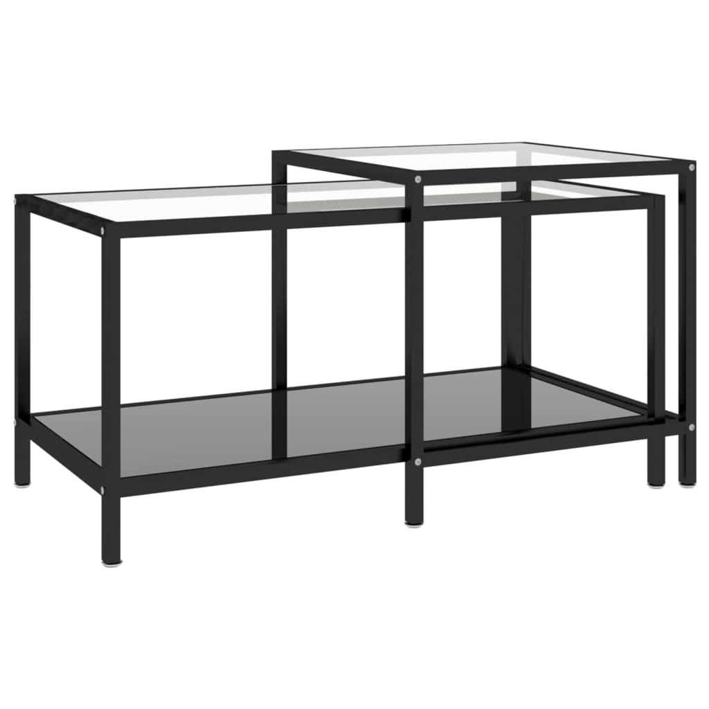 Tebord 2 stk herdet glass svart