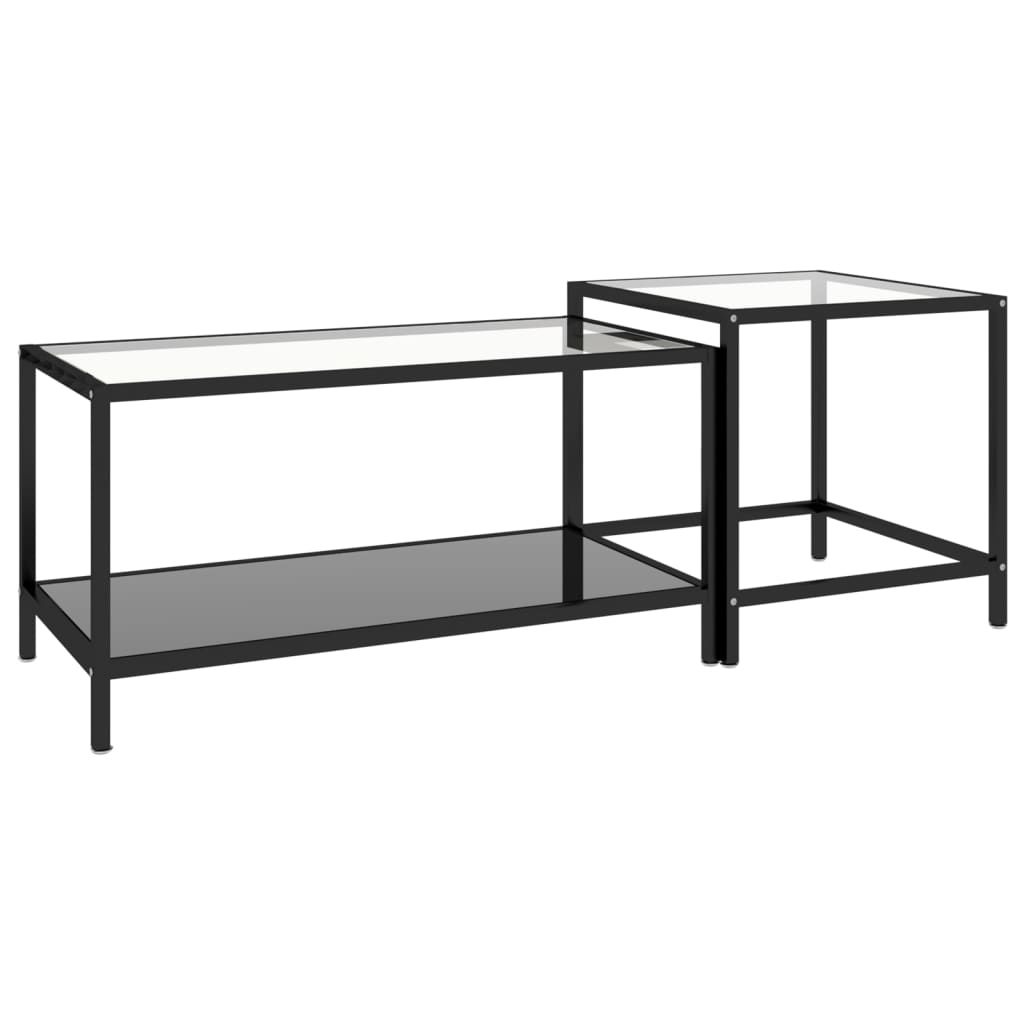 Tebord 2 stk herdet glass svart