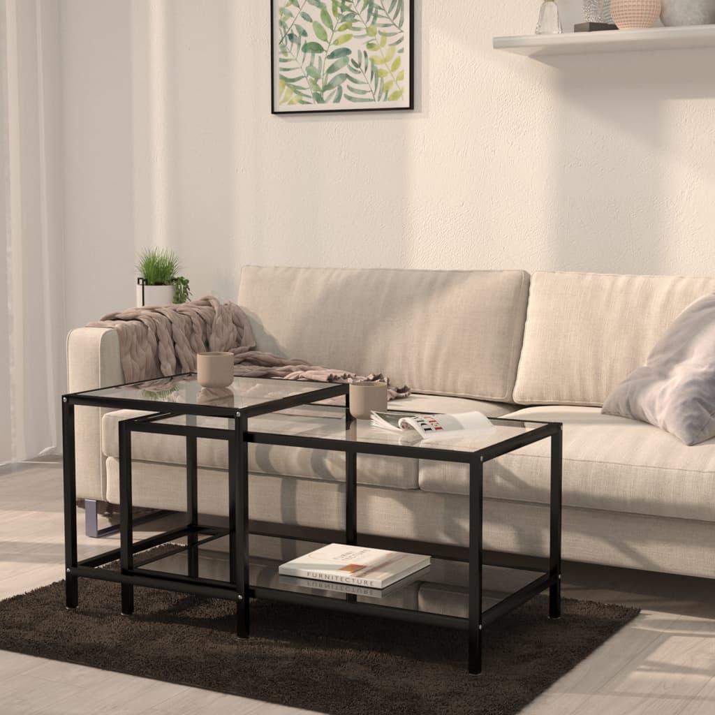 Tebord 2 stk herdet glass svart