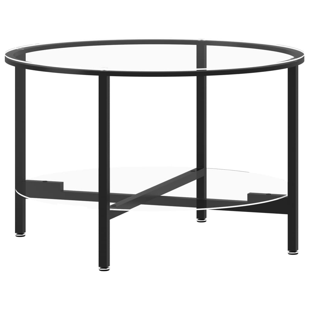 Tebord svart og gjennomsiktig 70 cm herdet glass
