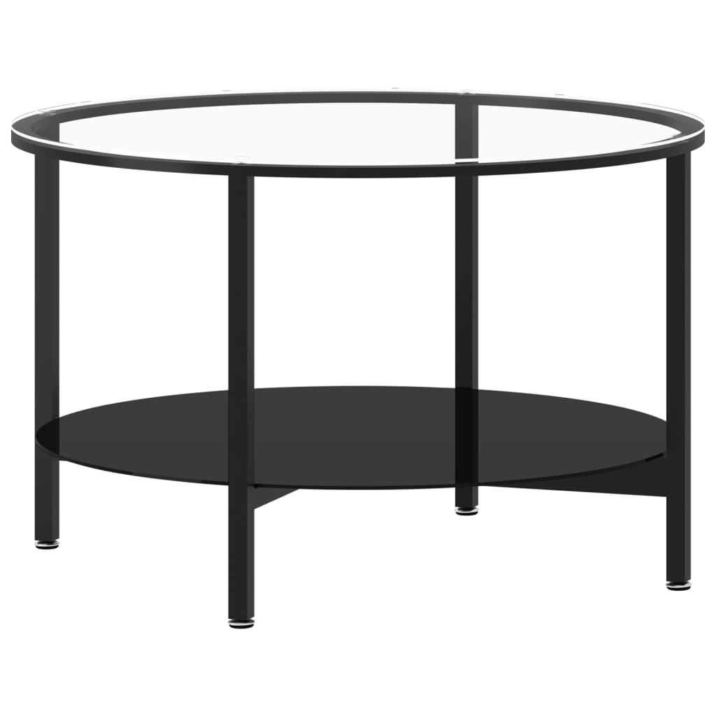 Tebord svart og gjennomsiktig 70 cm herdet glass