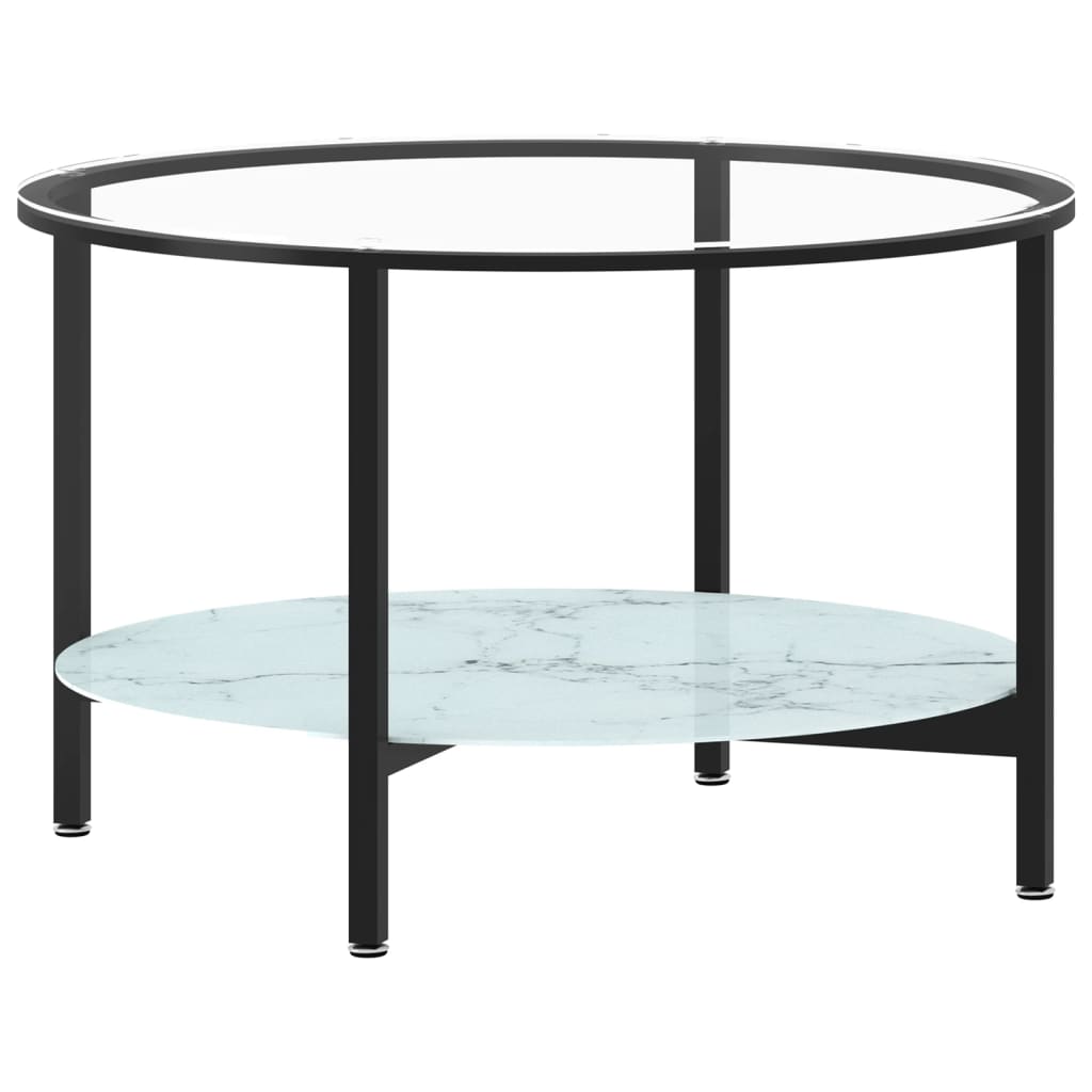 Tebord svart og hvit marmor 70 cm herdet glass