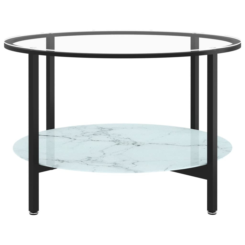 Tebord svart og hvit marmor 70 cm herdet glass