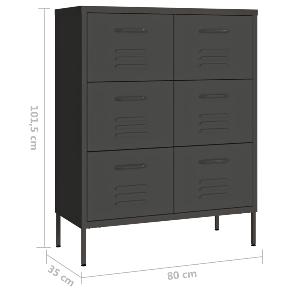 Kommode antrasitt 80x35x101,5 cm stål