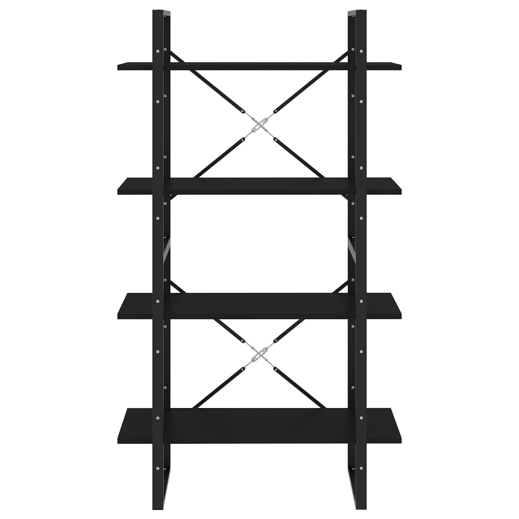 Bokhylle 4 nivåer svart 80x30x140 cm konstruert tre