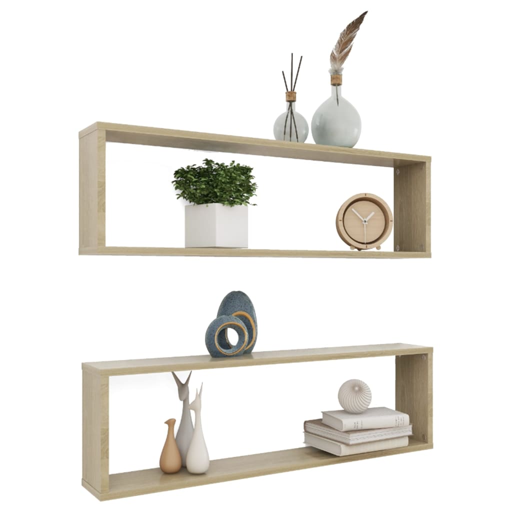 Vegghyller kubeformet 2 stk sonoma eik 100x15x30 cm sponplate