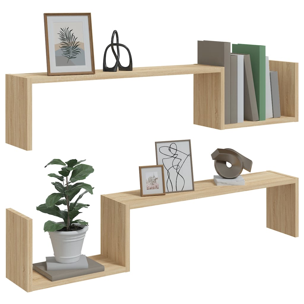 Vegghyller 2 stk sonoma eik 100x15x20 cm sponplate