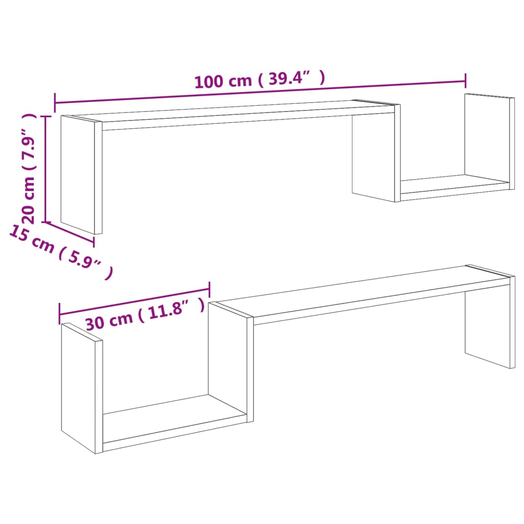 Vegghyller 2 stk sonoma eik 100x15x20 cm sponplate
