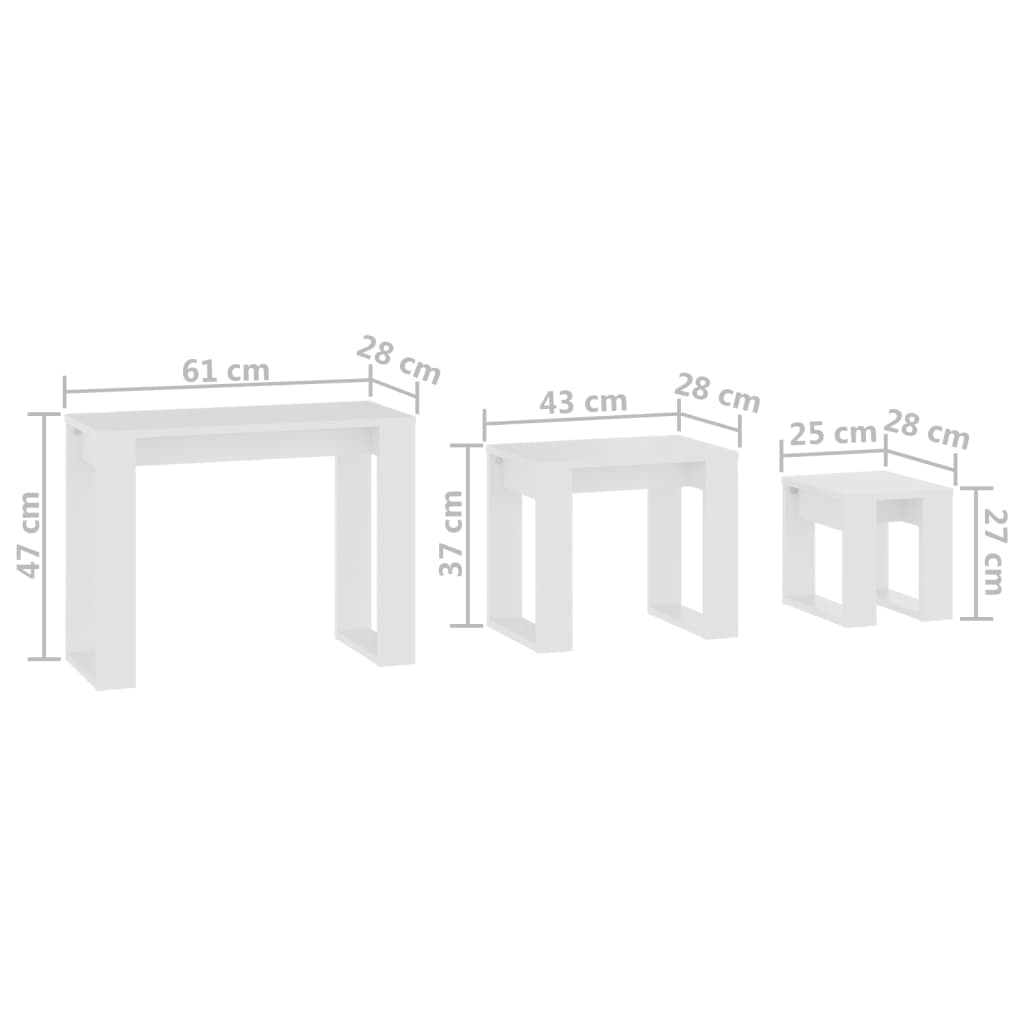 Stablebord 3 stk hvit konstruert tre