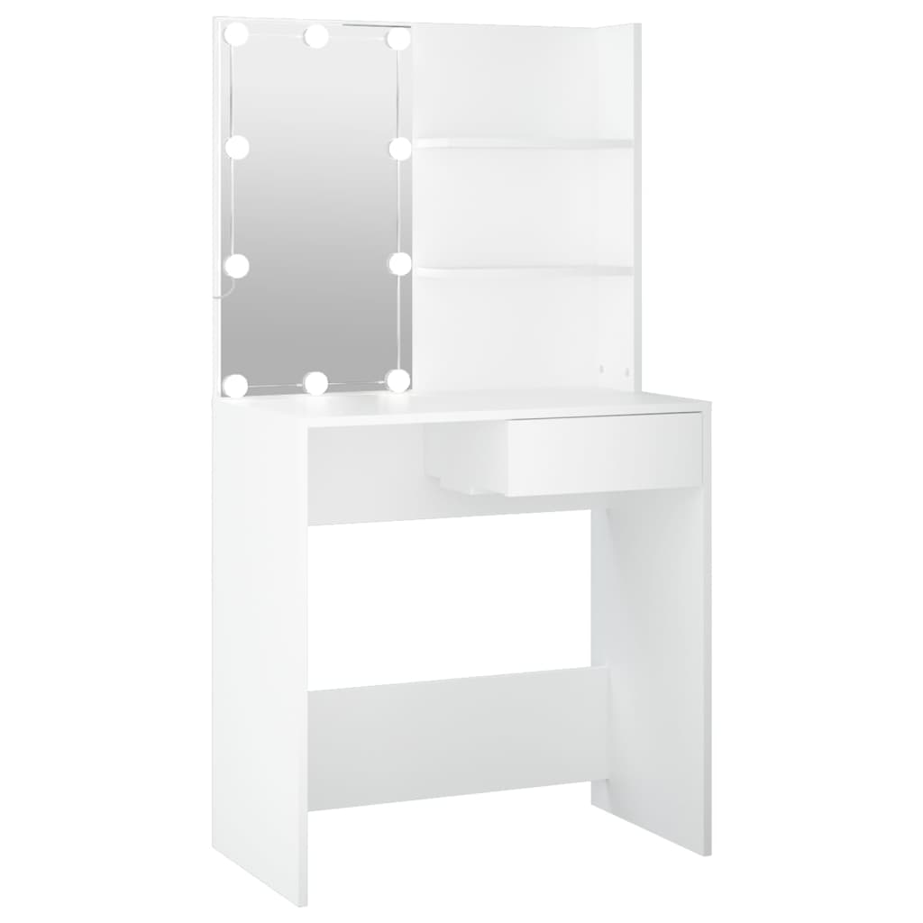 Sminkebord med LED hvit 74,5x40x141 cm