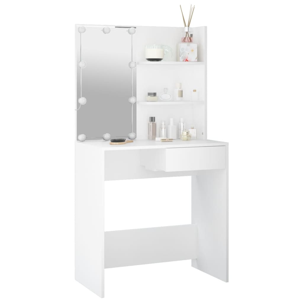 Sminkebord med LED hvit 74,5x40x141 cm