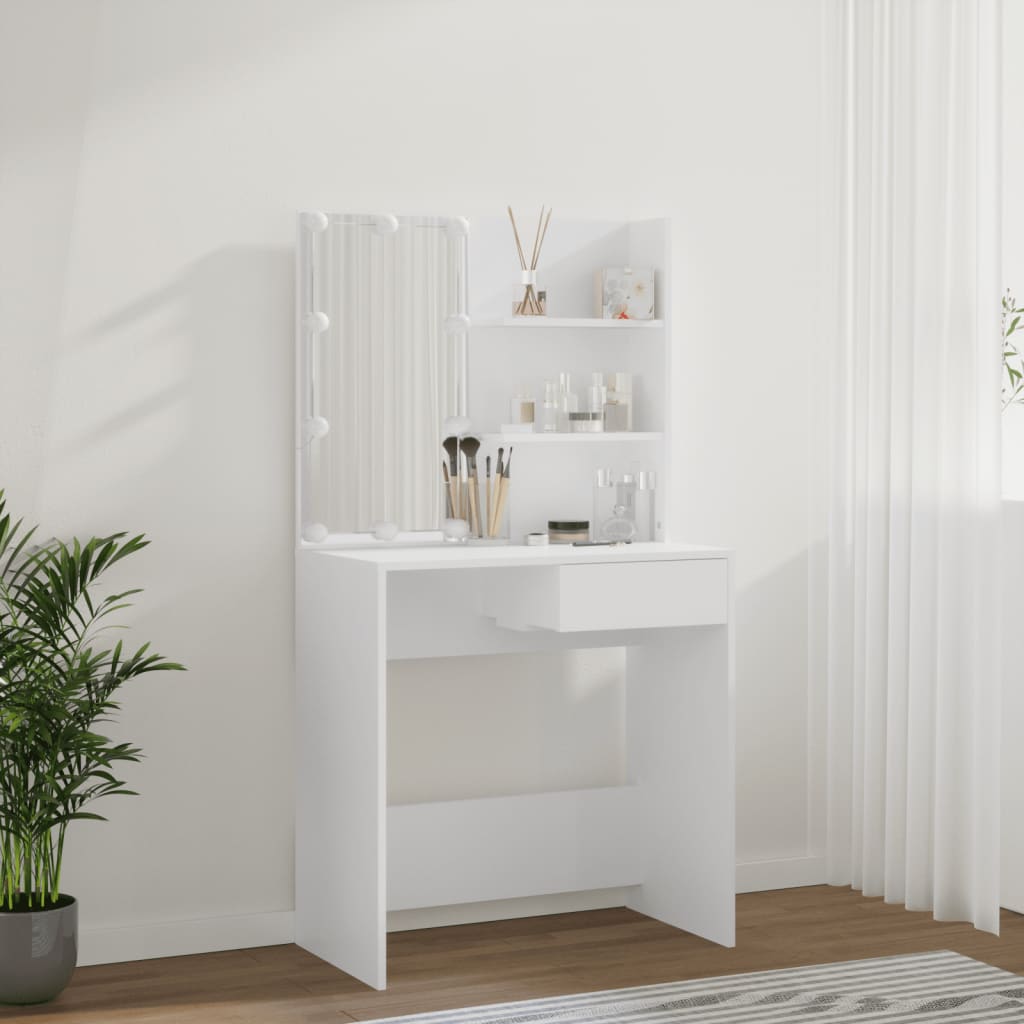 Sminkebord med LED hvit 74,5x40x141 cm