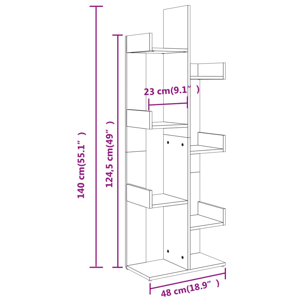 Bokhylle sonoma eik 48x25,5x140 cm konstruert tre