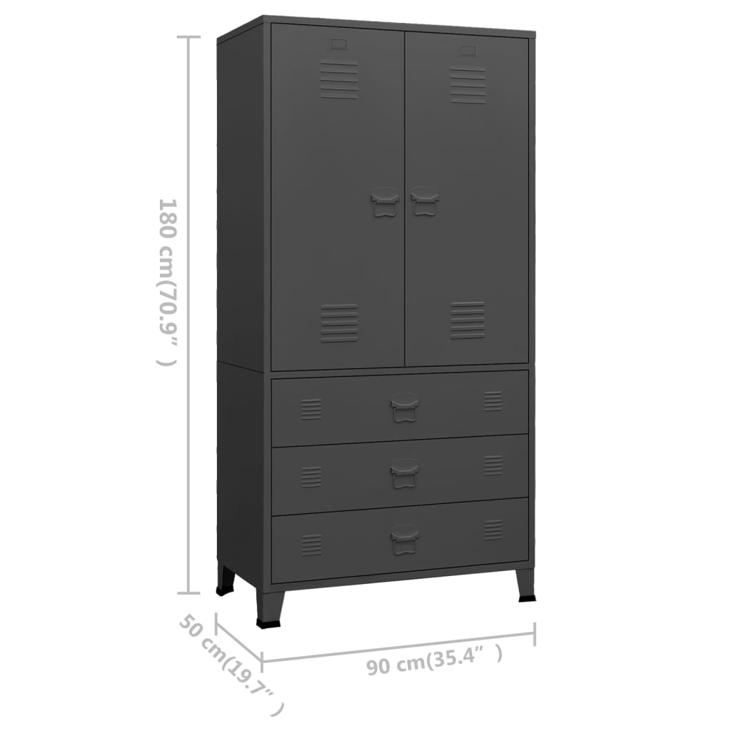 Garderobe antrasitt 90x50x180 cm metall