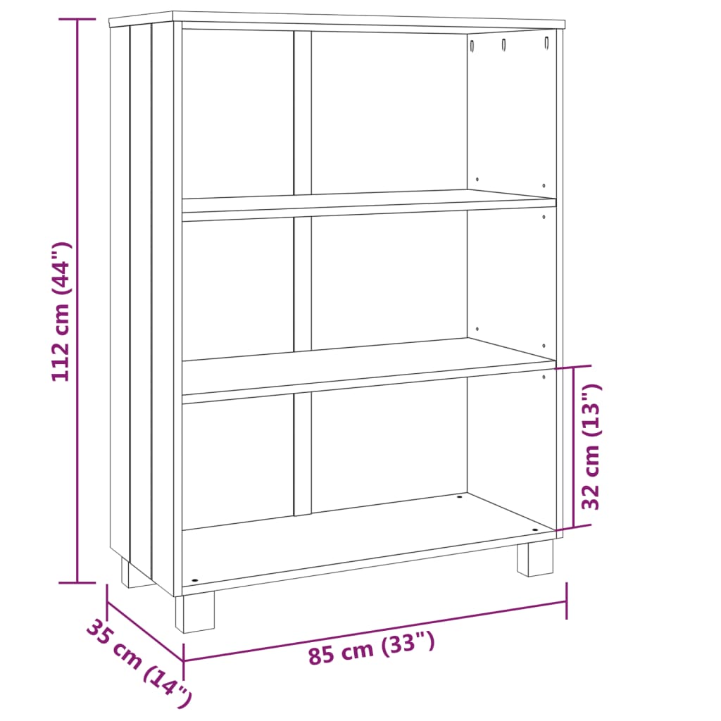 Bookhylle HAMAR hvit 85x35x112 cm heltre furu