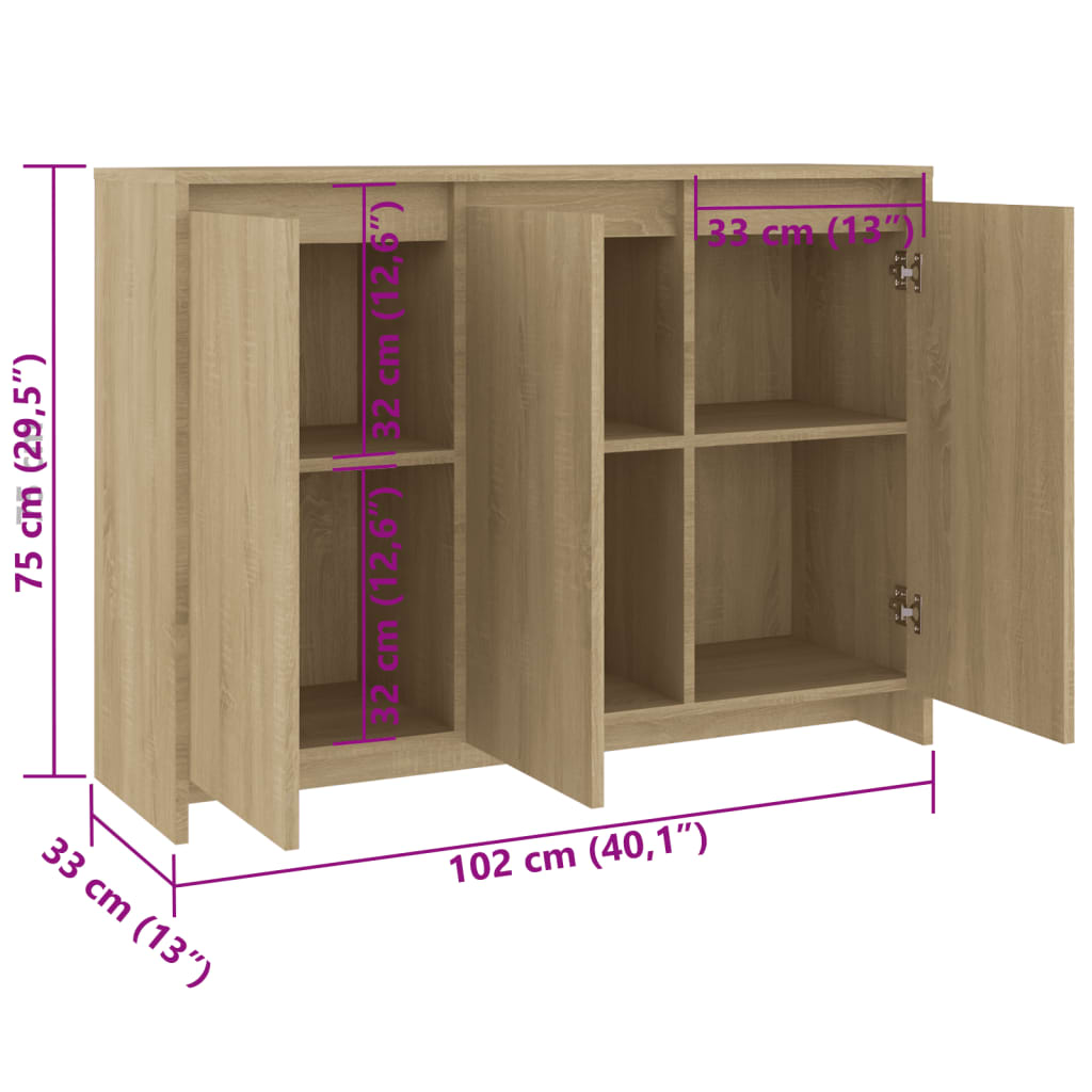 Skjenk sonoma eik 102x33x75 cm konstruert tre