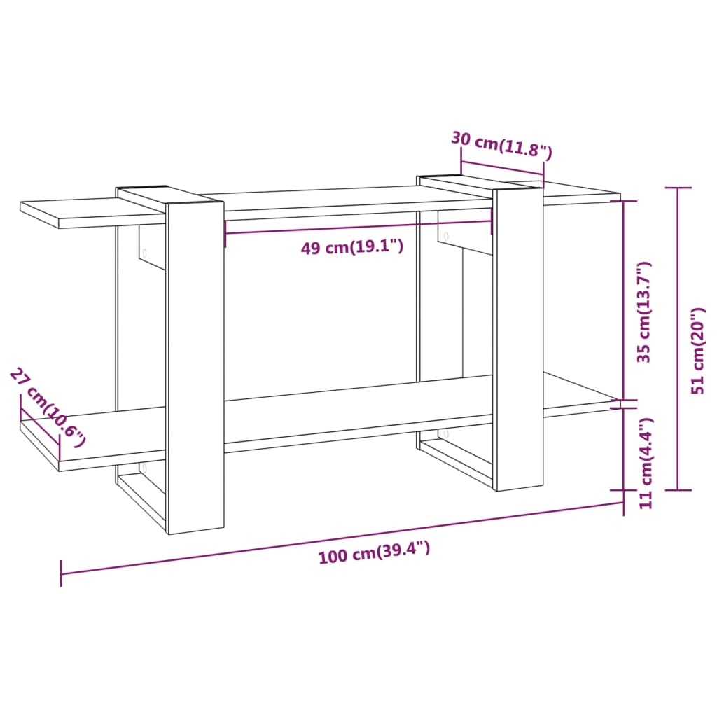 Bokhylle svart 100x30x51 cm konstruert tre