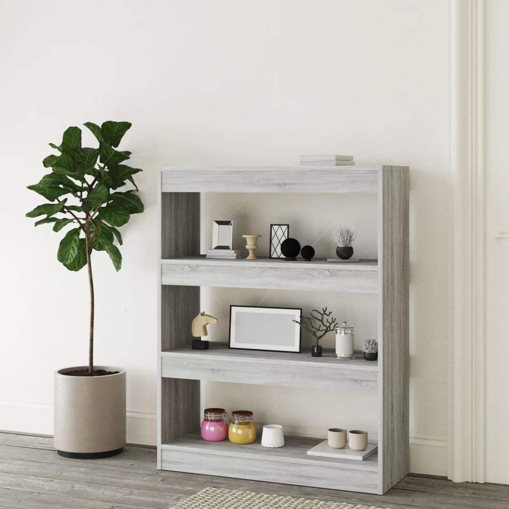 Bokhylle/romdeler grå sonoma eik 80x30x103 cm konstruert tre