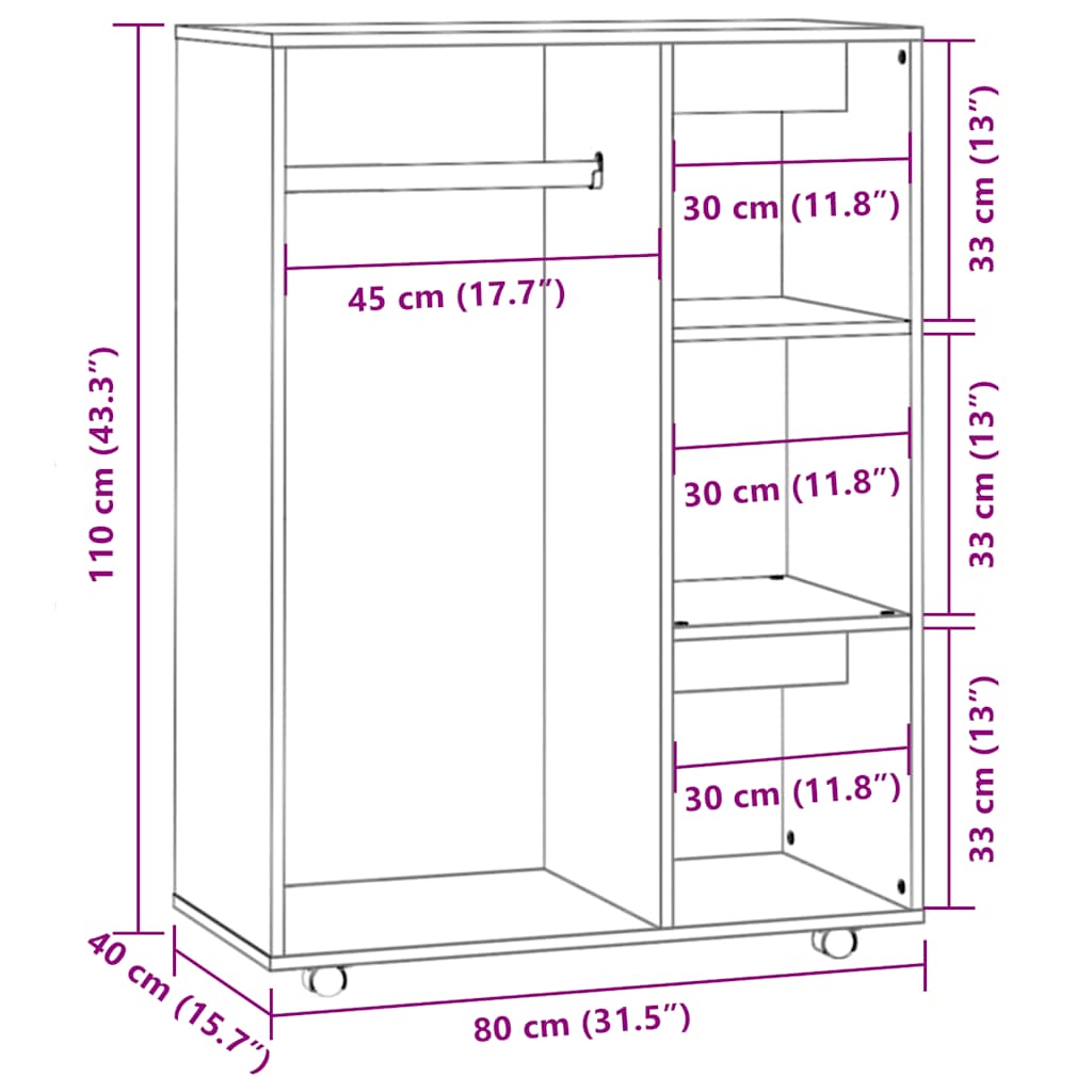 Garderobe brun eik 80x40x110 cm konstruert tre