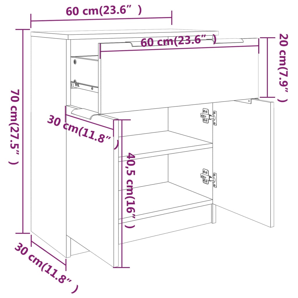 Skjenk sonoma eik 60x30x70 cm konstruert tre