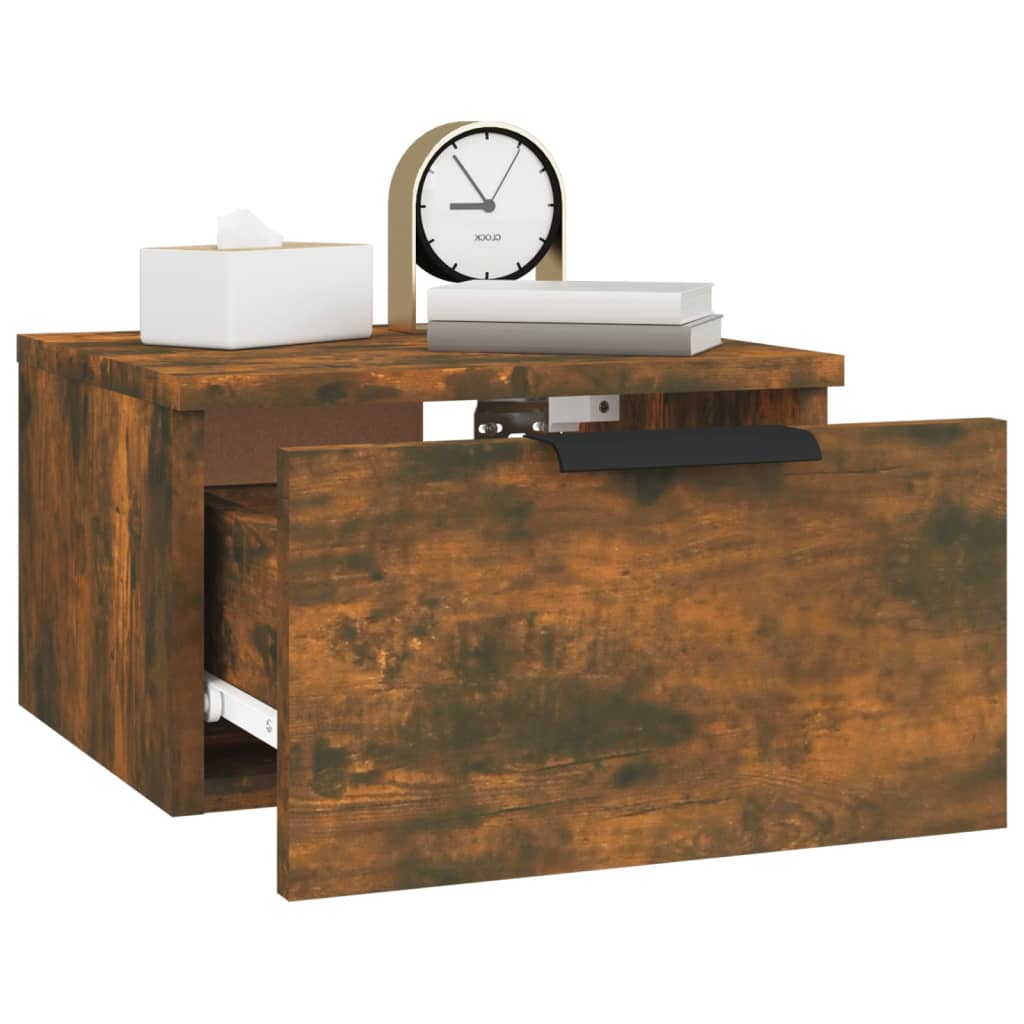 Veggmonterte nattbord 2 stk røkt eik 34x30x20 cm