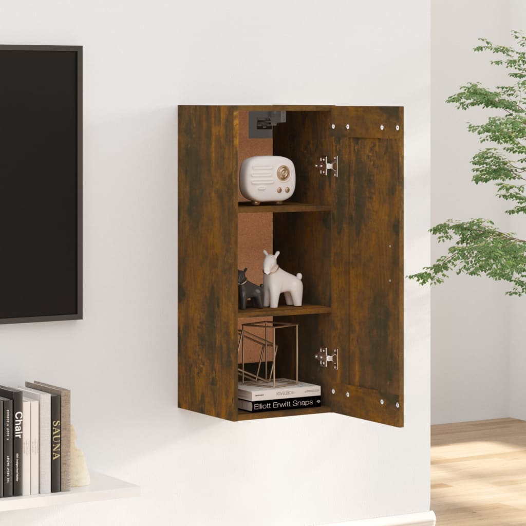 Vegghengt skap røkt eik 35x34x90 cm konstruert tre