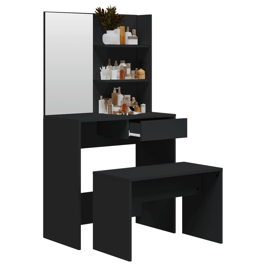 Sminkebordsett svart 74,5x40x141 cm