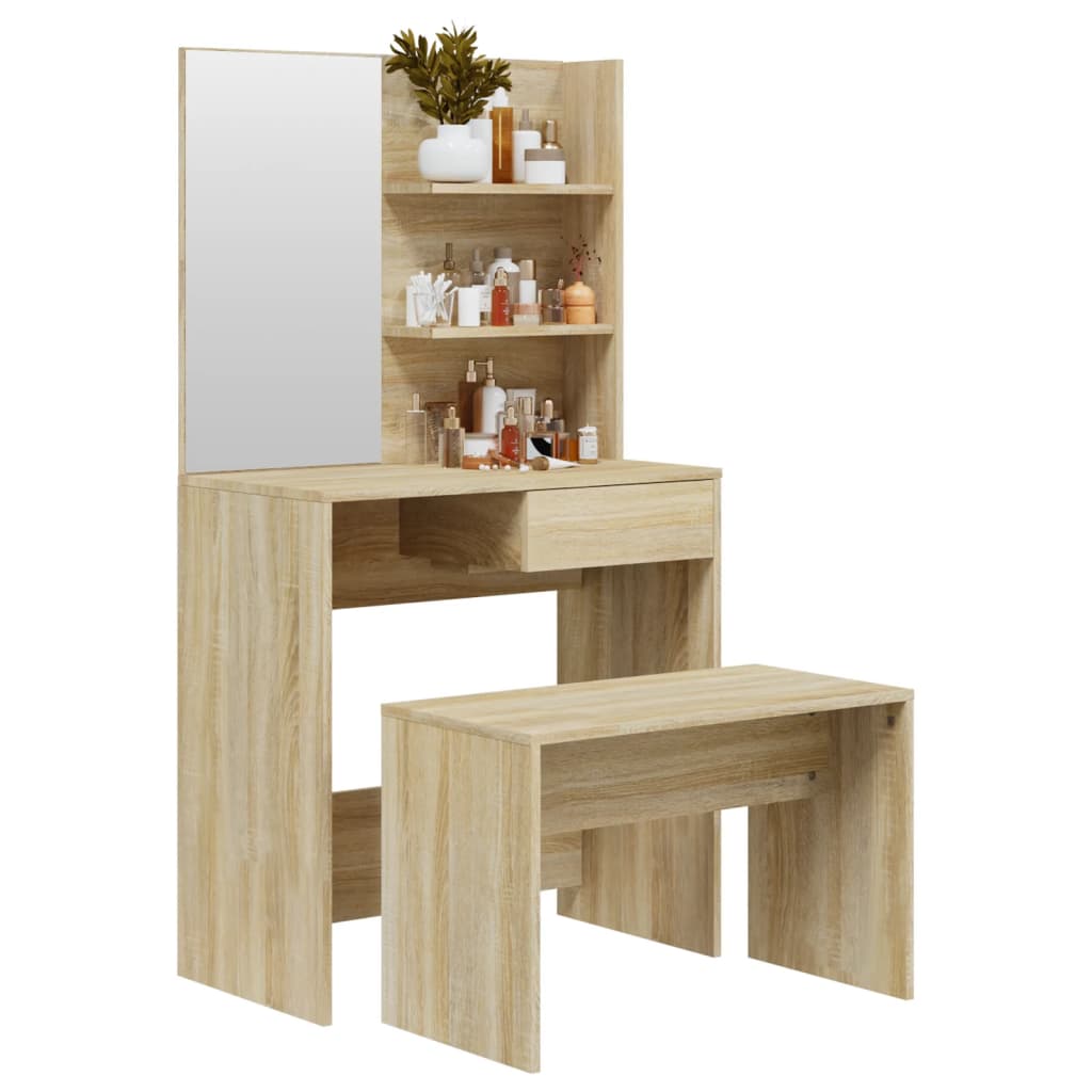 Sminkebordsett sonoma eik 74,5x40x141 cm