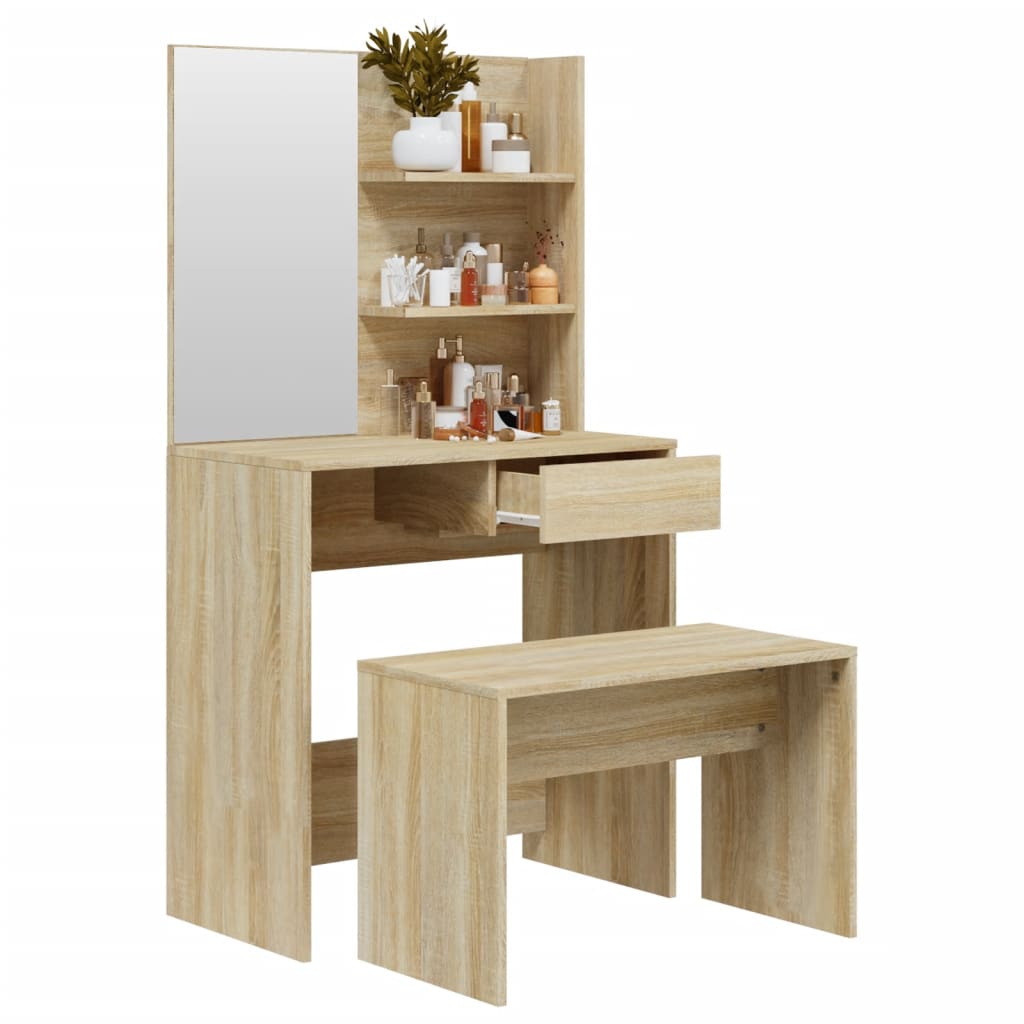 Sminkebordsett sonoma eik 74,5x40x141 cm