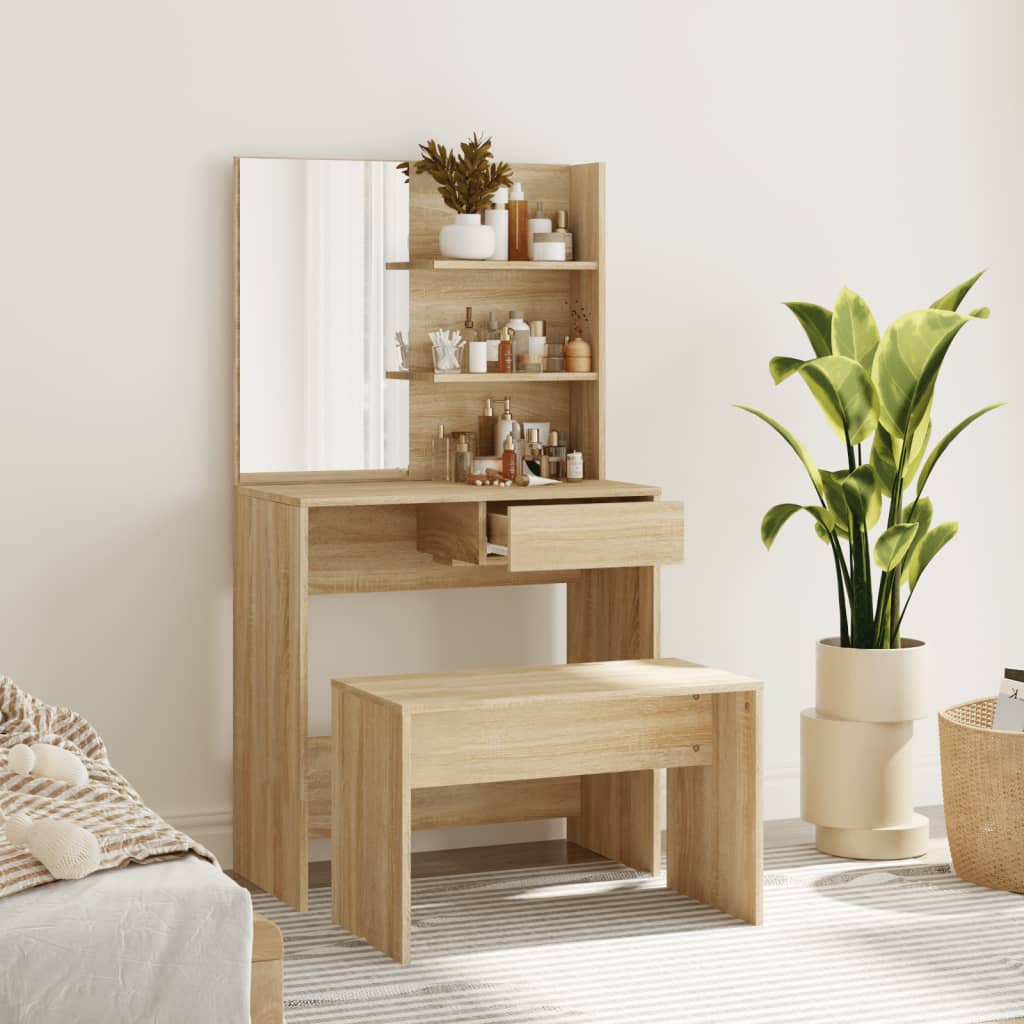 Sminkebordsett sonoma eik 74,5x40x141 cm