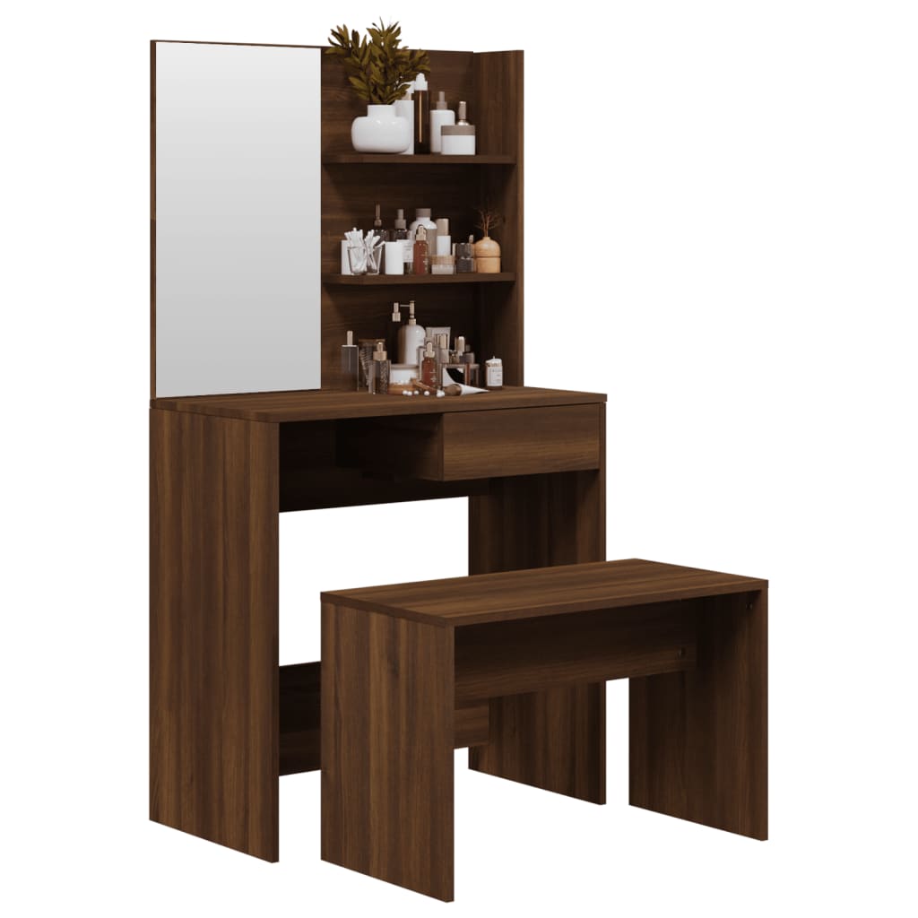 Sminkebordsett brun eik 74,5x40x141 cm