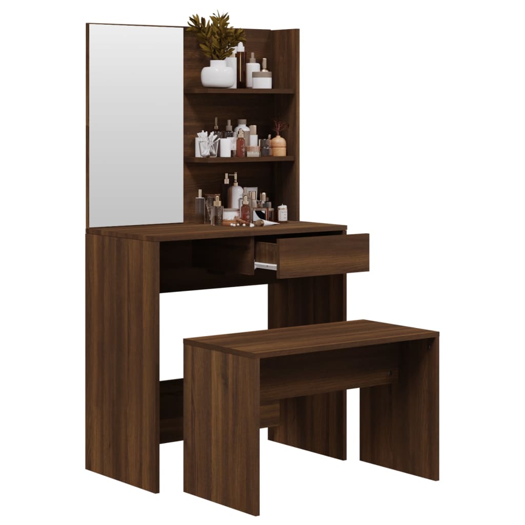 Sminkebordsett brun eik 74,5x40x141 cm