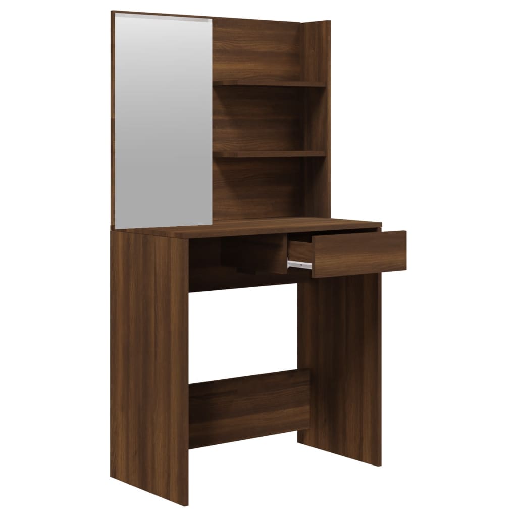 Sminkebordsett brun eik 74,5x40x141 cm