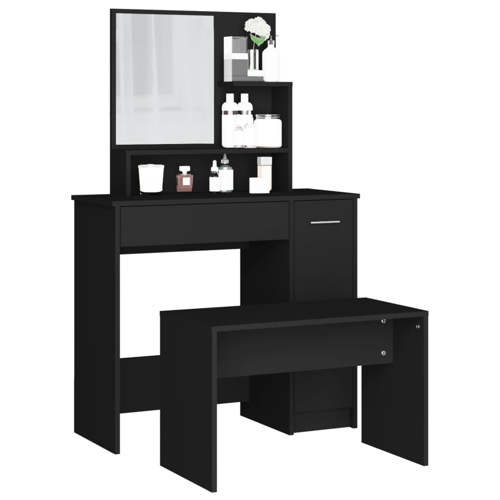 Sminkebordsett svart 86,5x35x136 cm