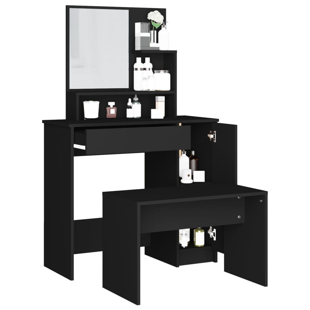 Sminkebordsett svart 86,5x35x136 cm