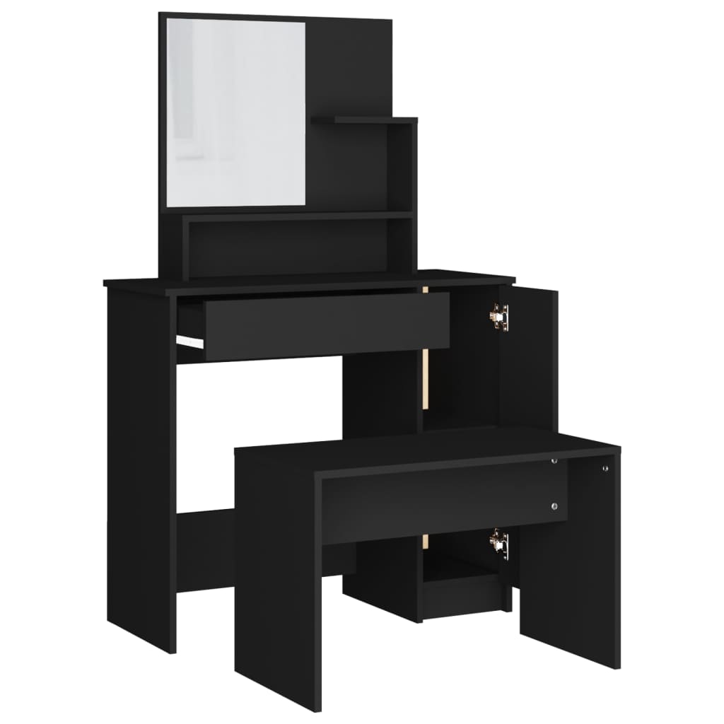 Sminkebordsett svart 86,5x35x136 cm