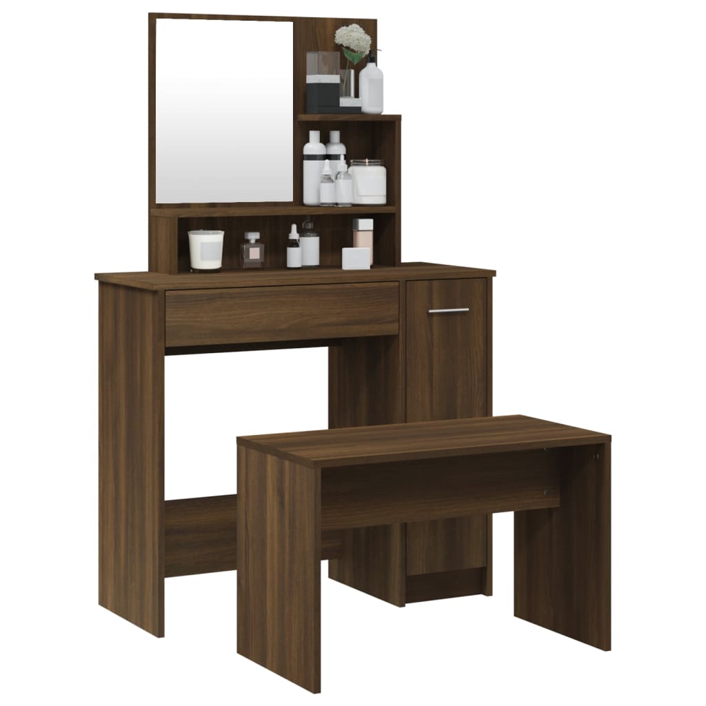 Sminkebordsett brun eik86,5x35x136 cm